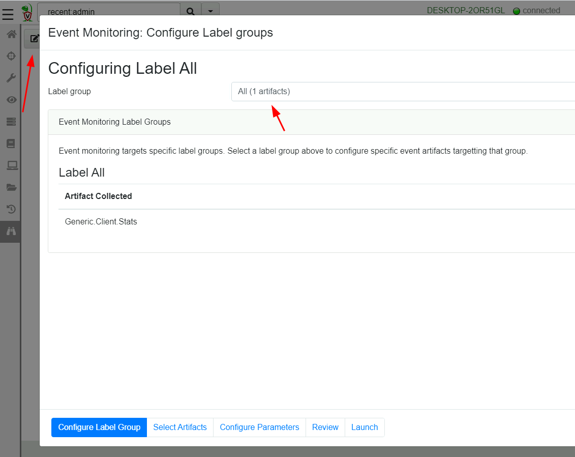 Targeting event monitoring to label groups