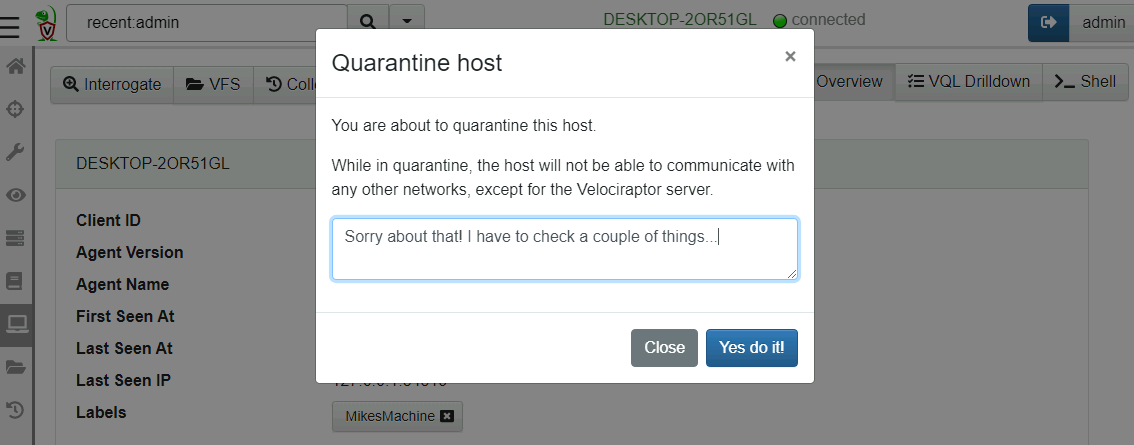 Quarantine a host