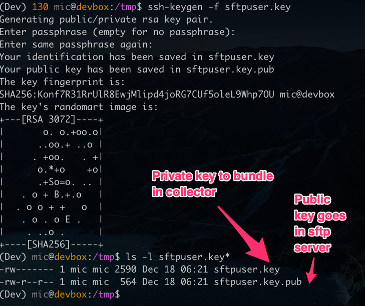 Generating SSH key pair for the new sftp user