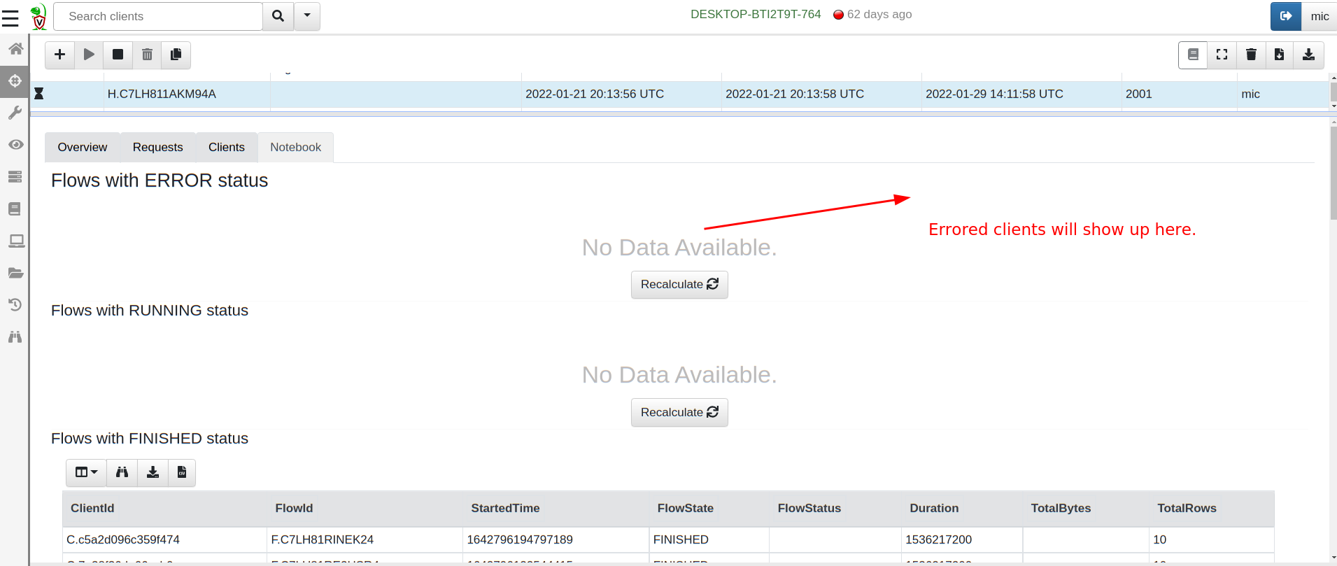 Hunt notebooks offer a hunt status cell