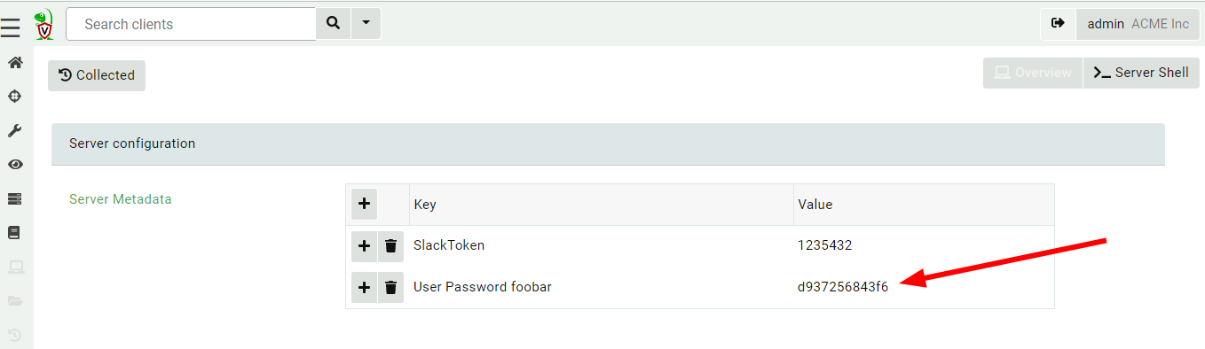 View the new user password in the server metadata screen