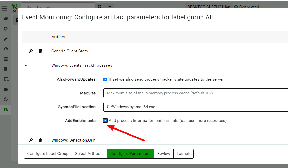 Enriching tracked process information