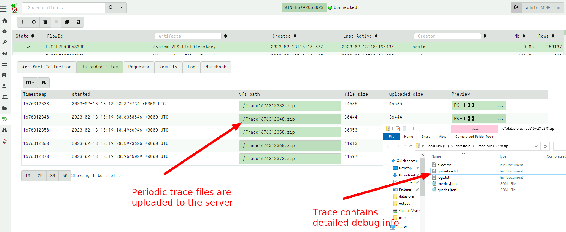 Trace files contain debugging information