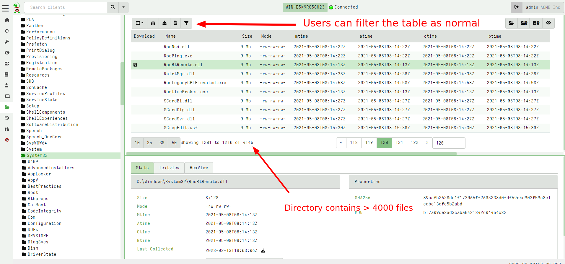 Inspecting a large directory is faster with paging tables.