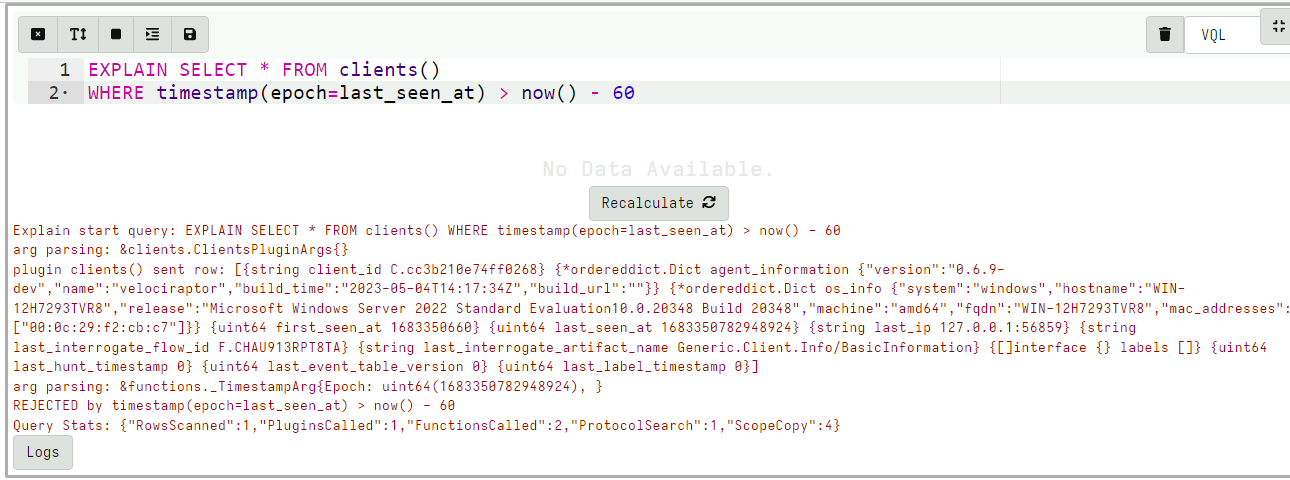 Explaining a query reveals details information on how the VQL engine handles data flows