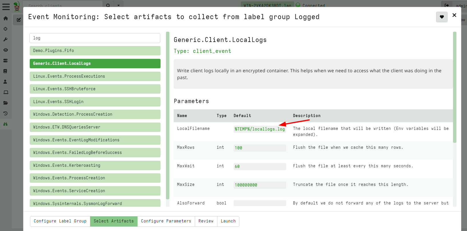 Configuring local client logs