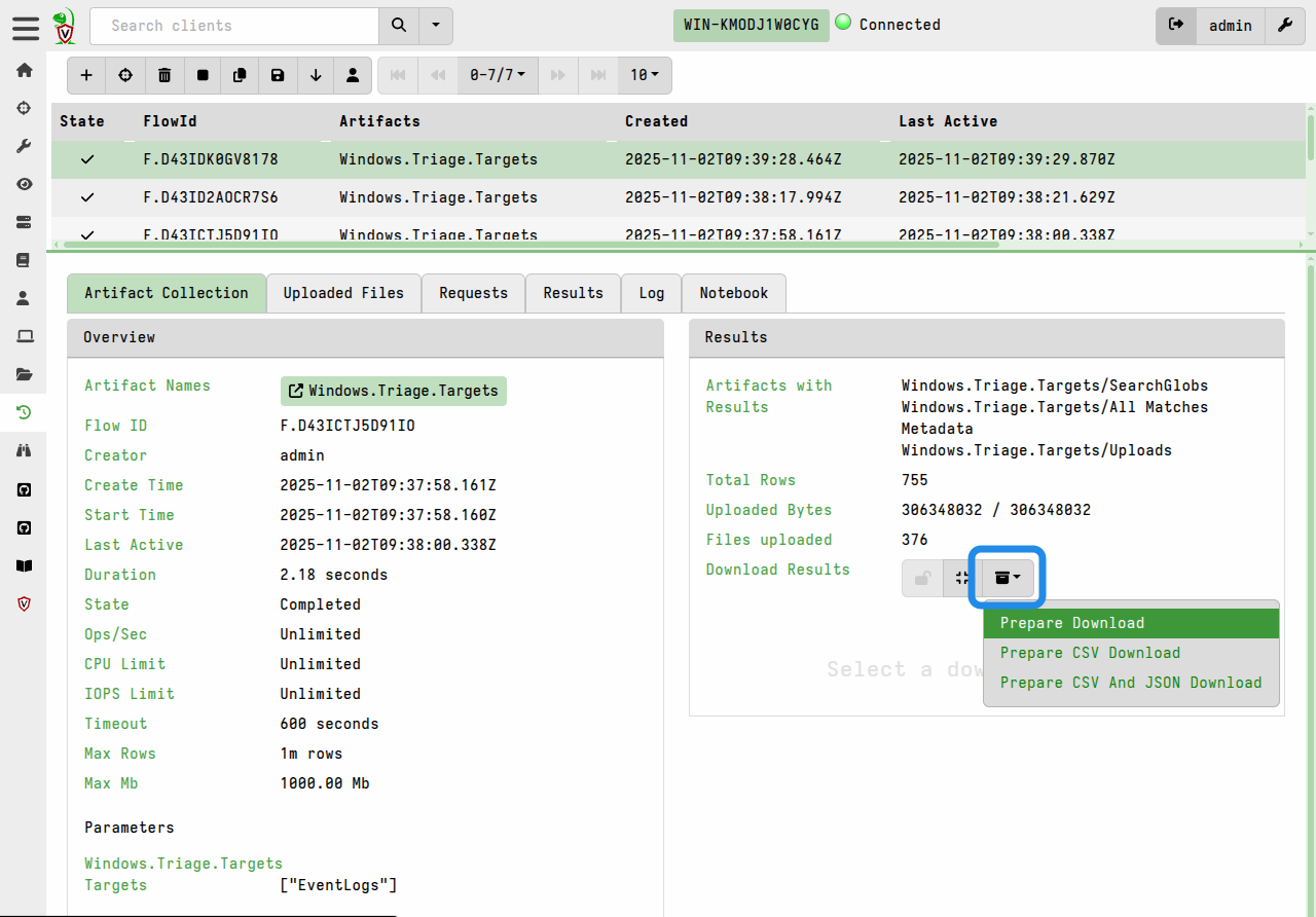 Preparing a downloadable collection container