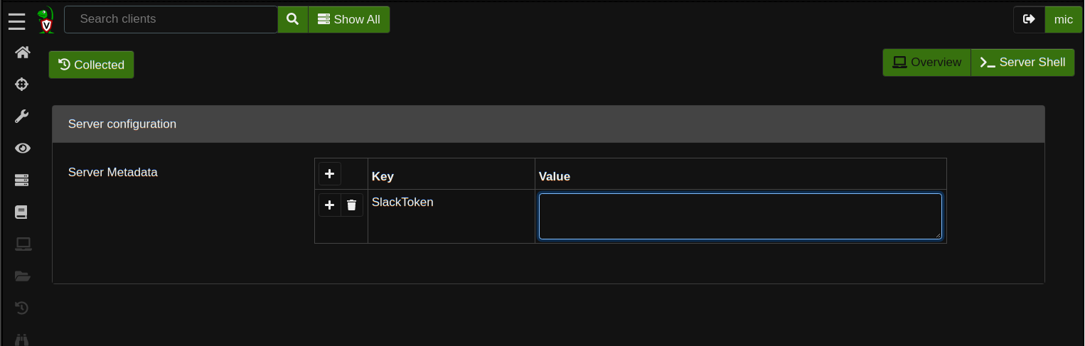 The Server Metadata editor