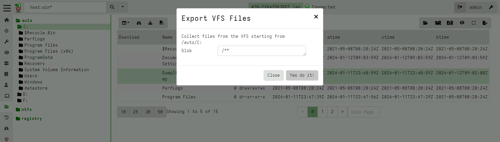 Exporting files from the VFS