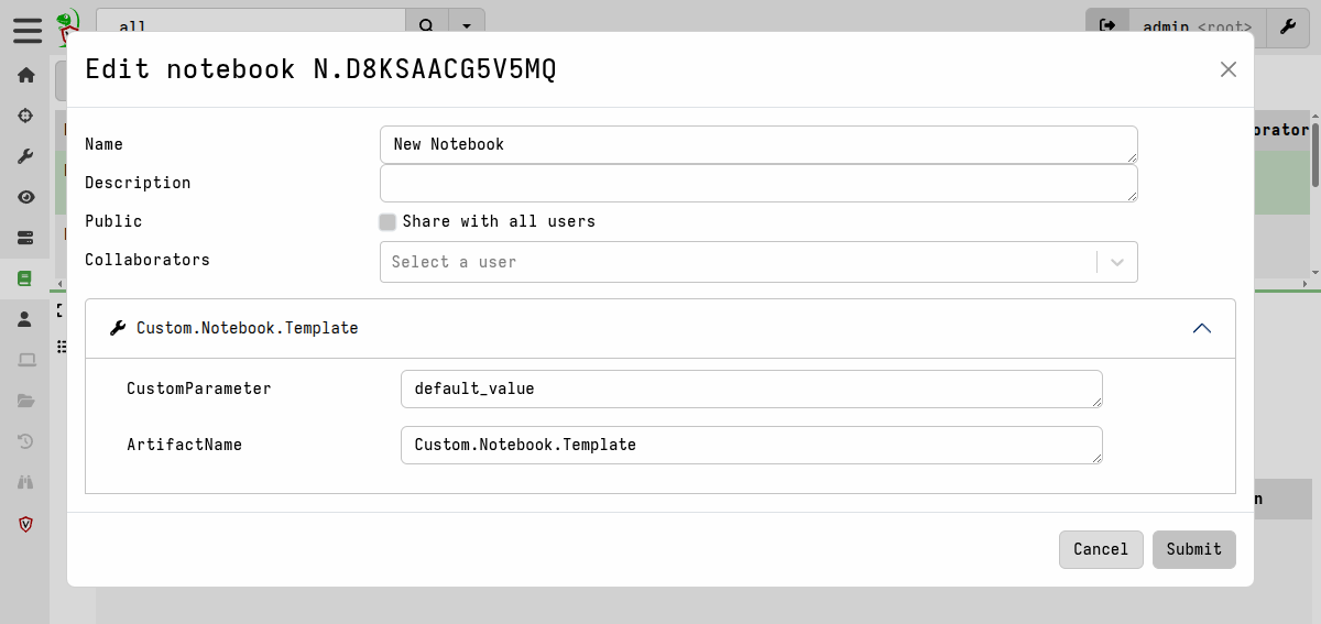 Editing the notebook parameters