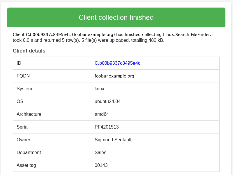 Flow-completion e-mail: client section