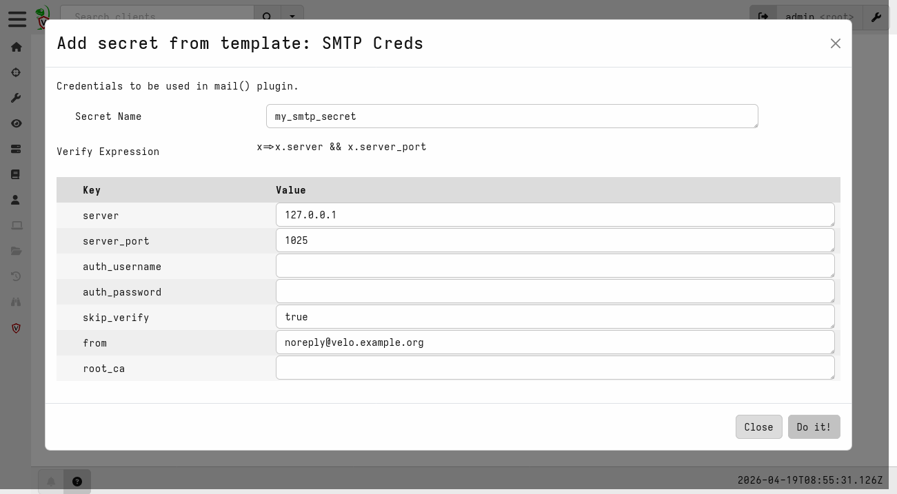Adding an SMTP Creds secret