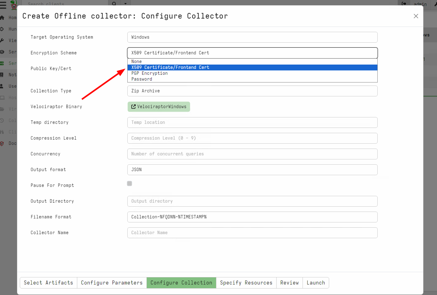 Encrypting the collected data